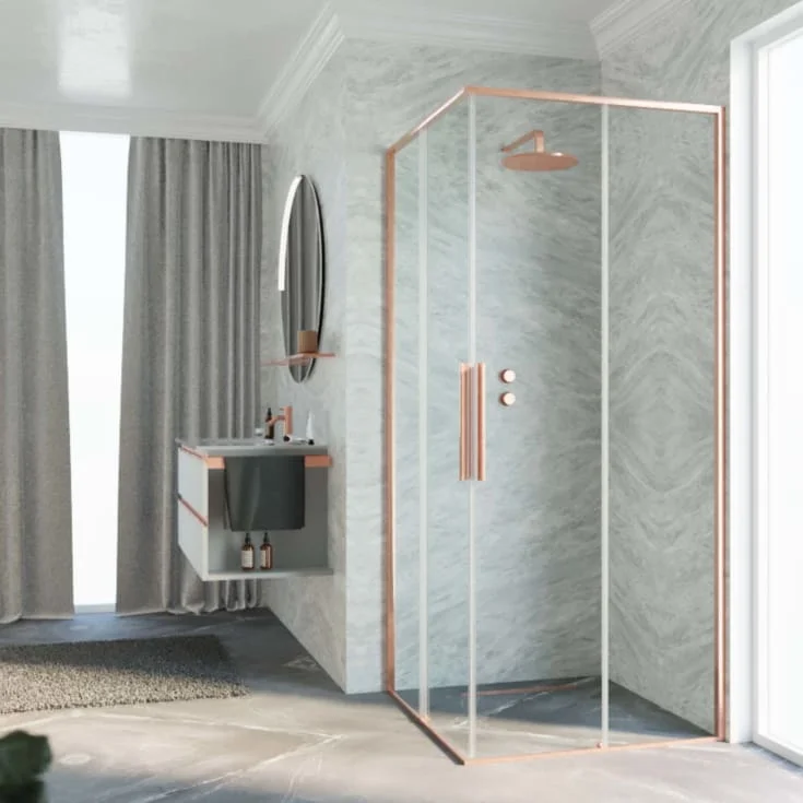 Novellini Riga A skyvedør venstre, 117,5-119 cm, klart glass, børstet kobber profil | RIGA117LS-1R
