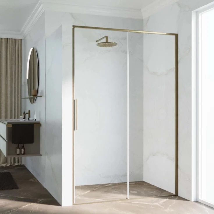 Novellini Riga 2P skyvedør høyre, 159-162 cm, klart glass, børstet bronse profil | RIG2P159D-1Q