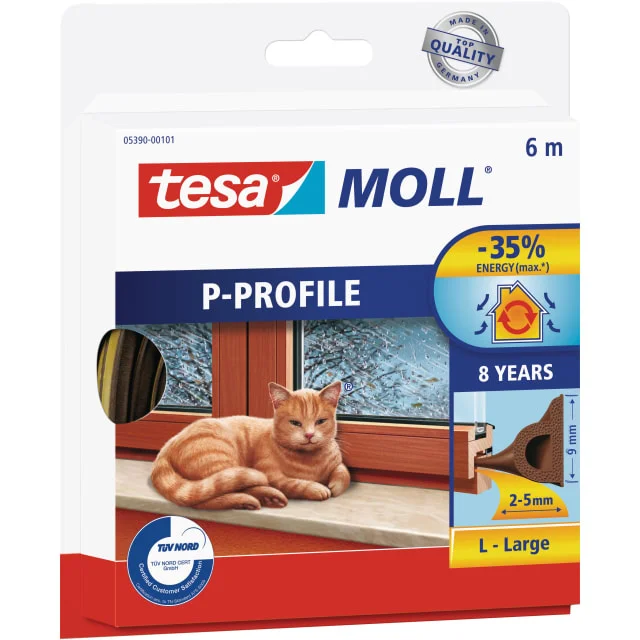 5 stk Tesamoll tetningsliste, P-profil, 6 m, brun | 05390-00101-02