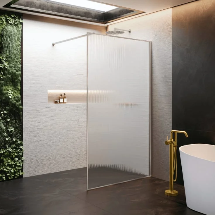 Novellini HP ART fastvegg, 97-98,5 cm, rillet glass, børstet stål profil | HARTHP100-94Z