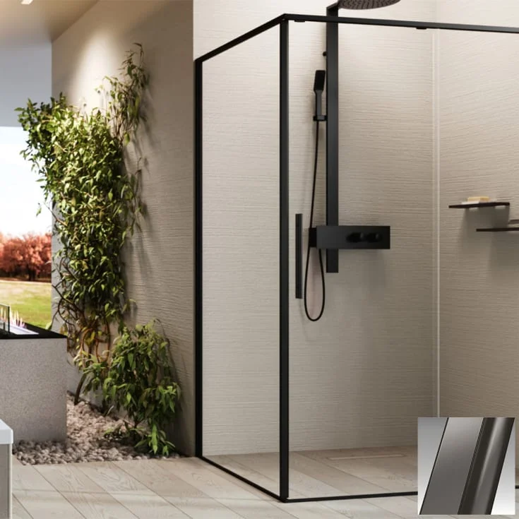 Novellini Riga F2P fastvegg høyre, 87,5-89 cm, klart glass, børstet grafitt profil | RIGF2P87D-1N