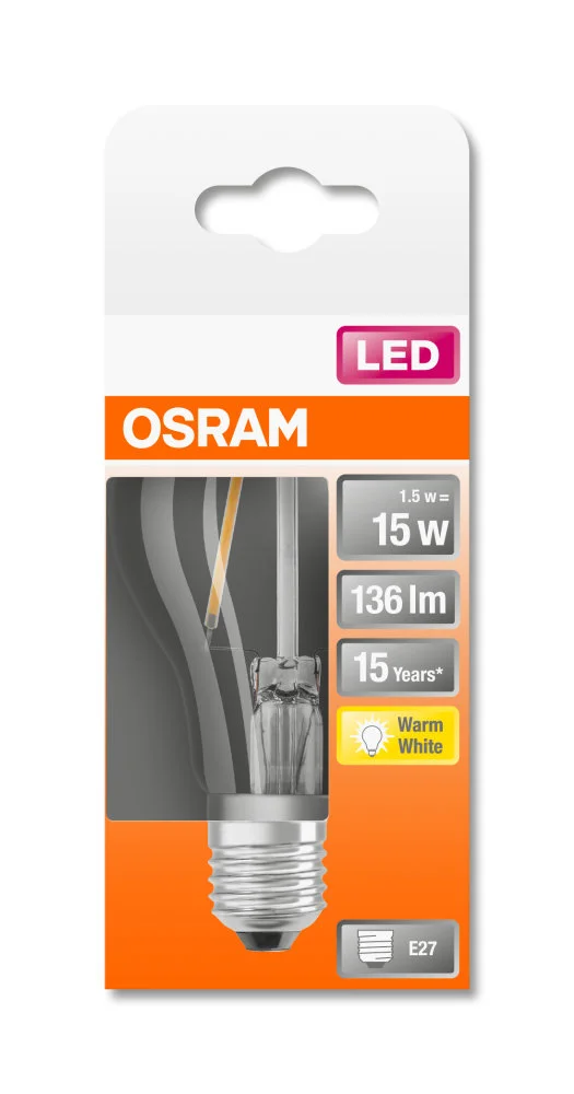LED Classic A 15 1,5W 2700K klar E27 v:3713011