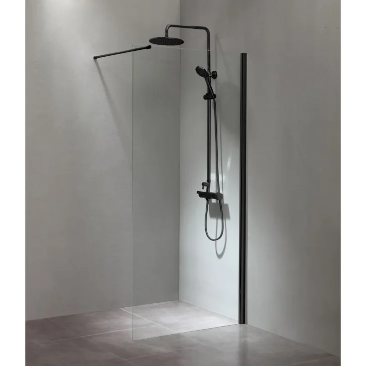 Cassøe Slim dusjvegg, 90 cm, klart glass, sort profil | FV90S Cassøe Slim dusjvegg, 90 cm, klart glass, sort profil | FV90S
