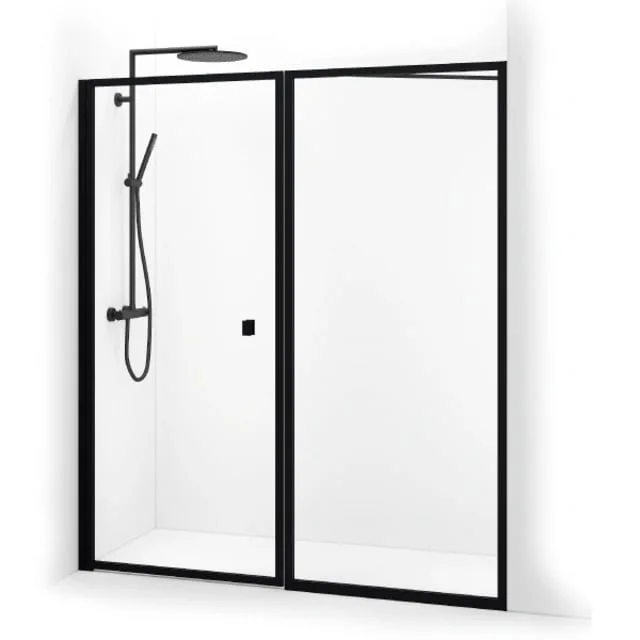 Macro Design Empire Swing dusjvegg, 201x163 cm, klart glass, sort profil | DESWN7588SSKL