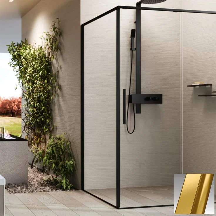 Novellini Riga F2P fastvegg venstre, 107,5-109 cm, klart glass, børstet messing profil | RIGF2P107S-1P
