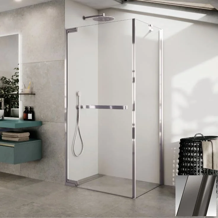 Novellini N180 FG sidefastfelt, 87,5-89 cm, klart glass, børstet grafitt profil | N180FG90-1N