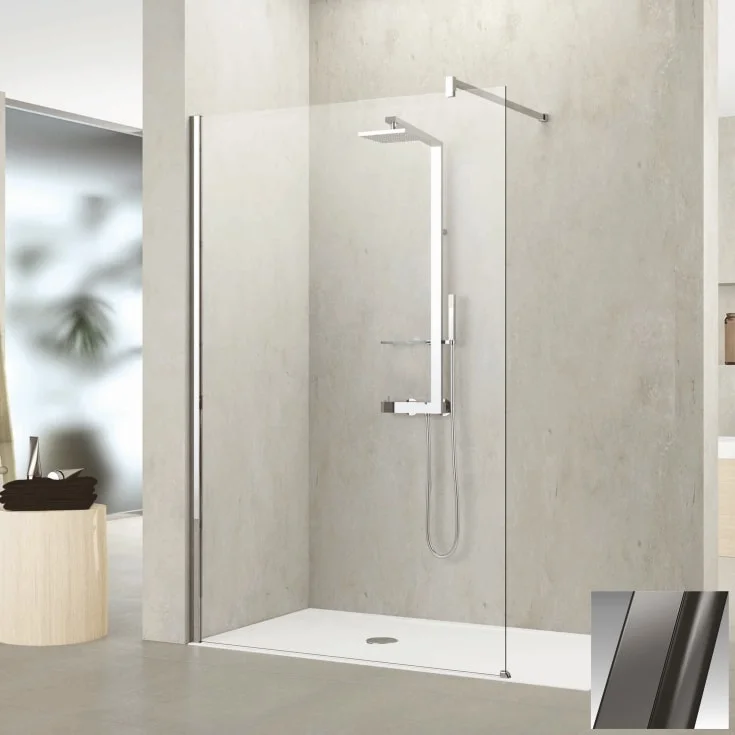 Novellini Kuadra H fastvegg, 97-100 cm, klart glass, børstet grafitt profil | KUADH100-1N