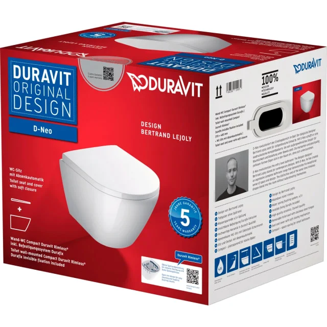 Duravit D-Neo vegghengt toalett, uten skyllekant, hvit | 45880900A1