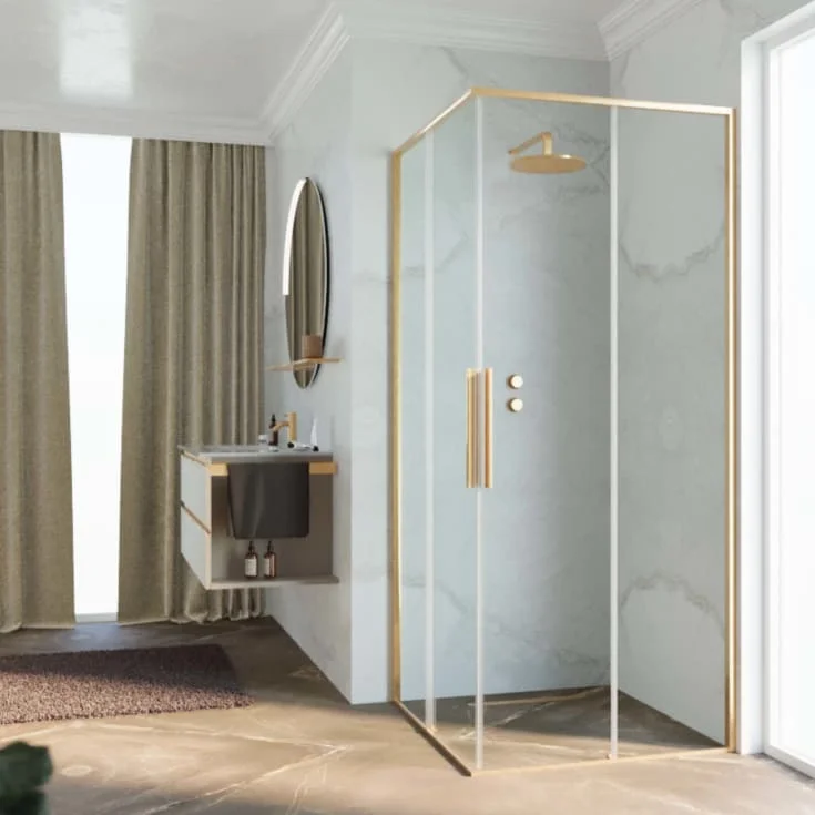 Novellini Riga A skyvedør venstre, 67,5-69 cm, klart glass, børstet messing profil | RIGA67LS-1P Novellini Riga A skyvedør venstre, 67,5-69 cm, klart glass, børstet messing profil | RIGA67LS-1P