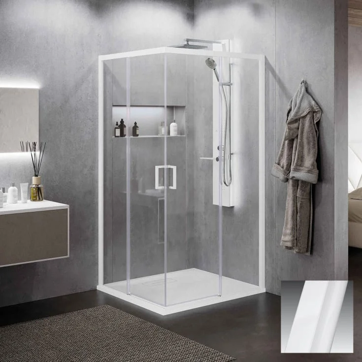 Novellini Zephyros 2.0 AH skyvedør venstre, 97-100 cm, klart glass, hvit matt profil | ZEP2AH97LS-1U