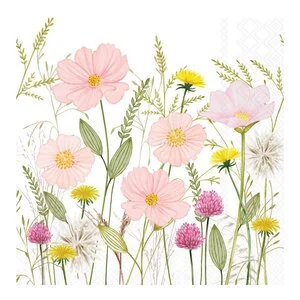Serviett 33x33 cm 20 stk Pastel Flowers White v:5228969